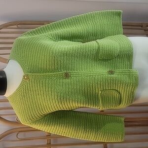 S5A Saks 5th Avenue lime green sweater cardigan with beaded and crystal buttons
